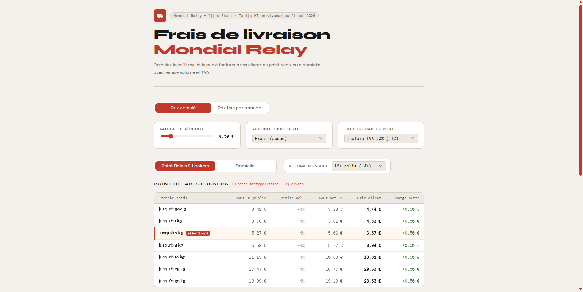 Mondial Relay Shipping Cost Simulator