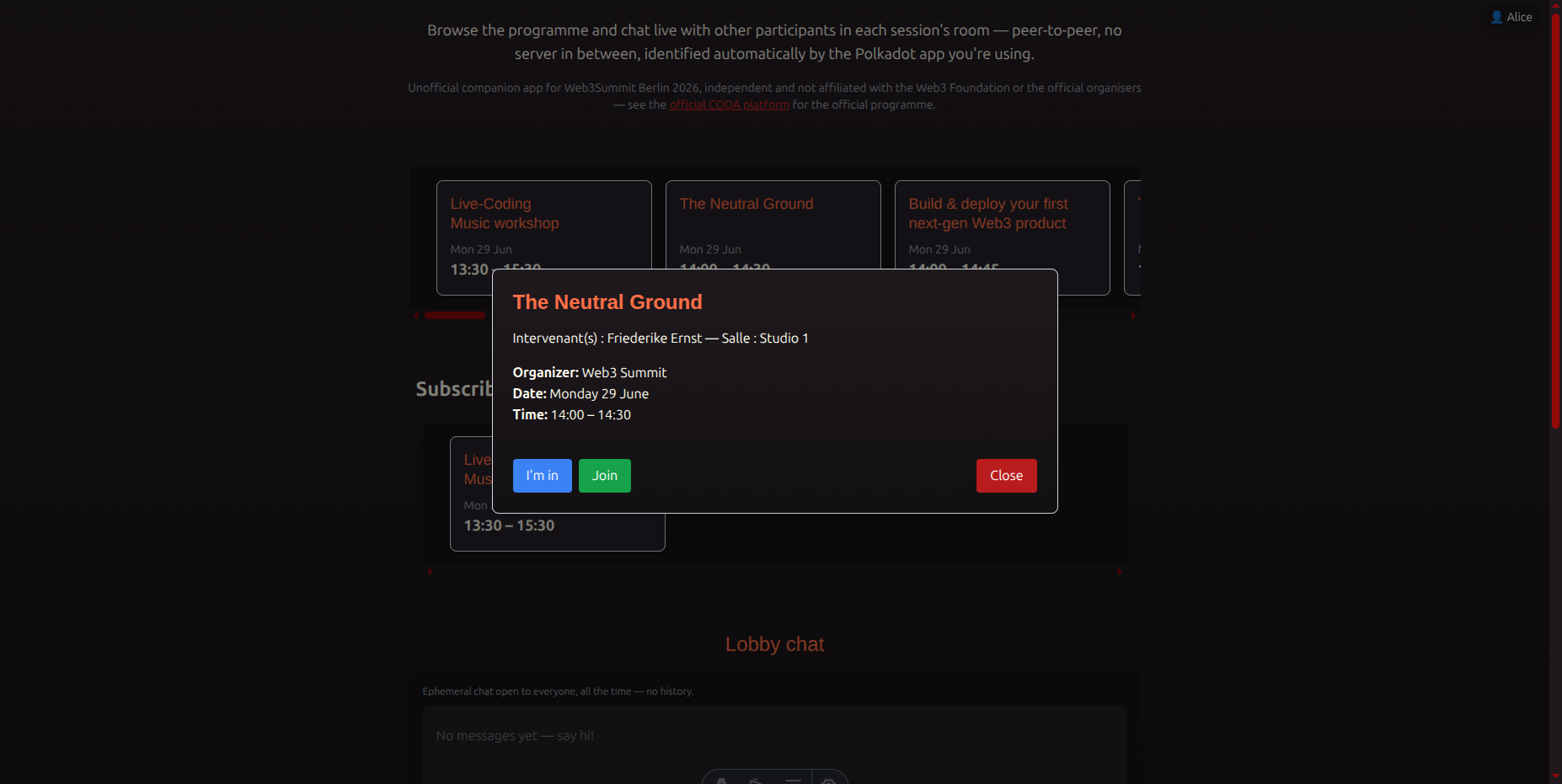 Application de chat pour le Web3 Summit 2