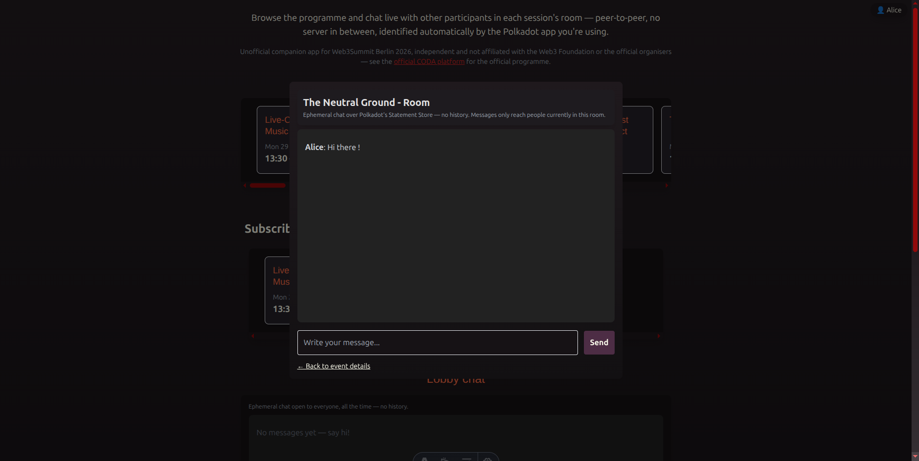 Application de chat pour le Web3 Summit 3